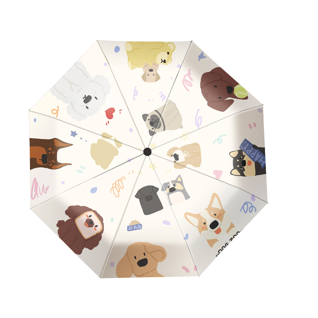 かわいい子犬晴雨傘両用女性全自動日傘日焼け止め紫外線防止軽量携帯折り畳み傘
