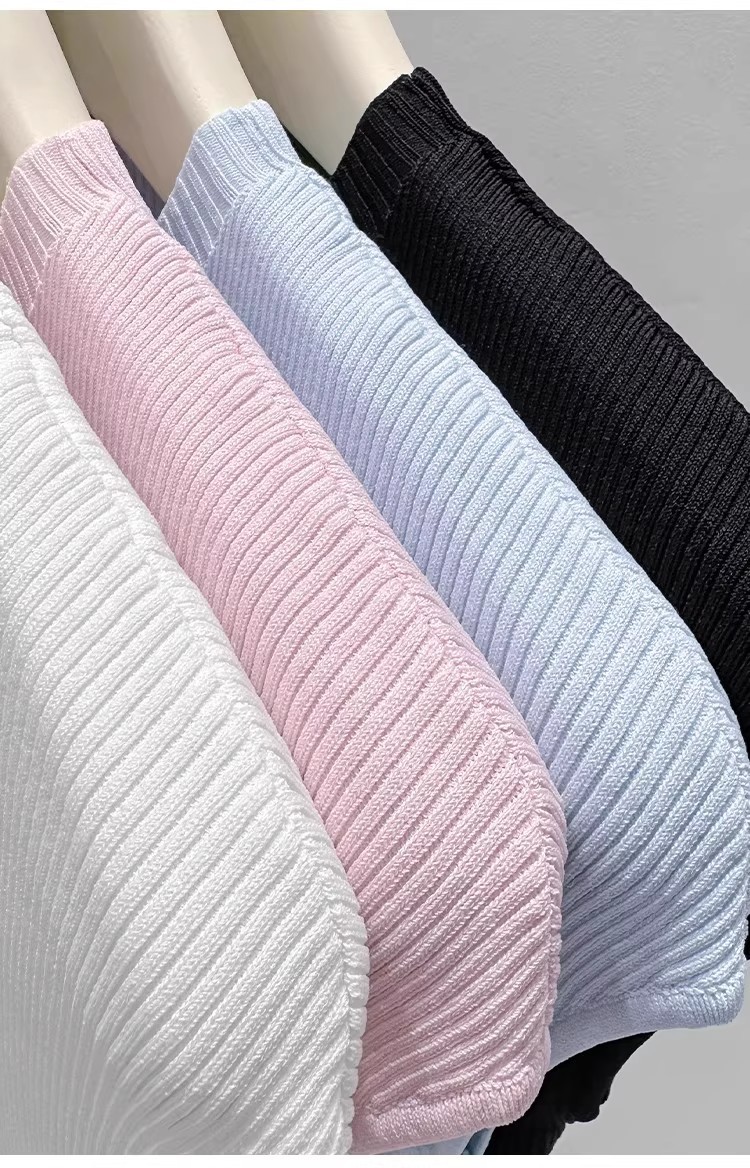Women's Slim-Fit Short Sleeve Top Ice Silk Cropped Tee Soft Stretchy Casual Shirt for Summer with Flutter Sleeves_ecoleips.com