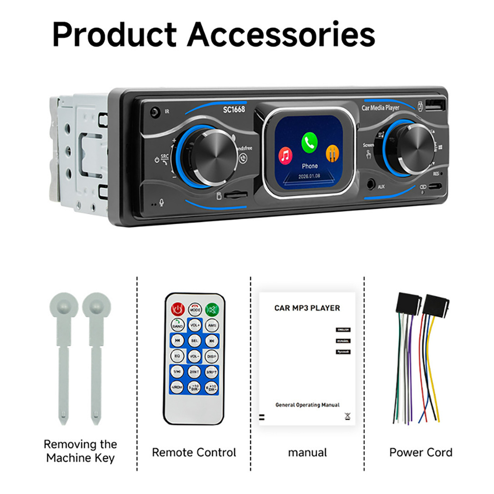 Car Bluetooth Mp3 Lossless Music USB Card Player Fm Radio Smart Touch Screen Small 12V Universal