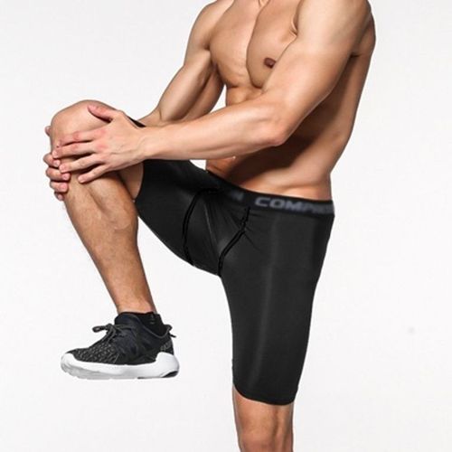 Men's Compression Fitness Leggings Swim Trunks Anti-Slip Flat Waist Anti-Embarrassment Unisex High Elastic Seven-Eighth Leggings