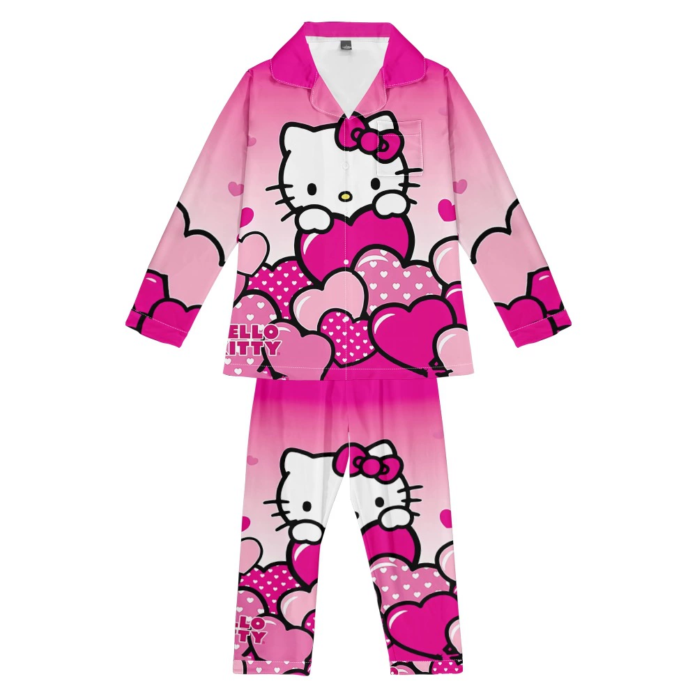 Hello kitty, брюки, рубашка, пижама, комплект для взрослых, 3D, детская одежда