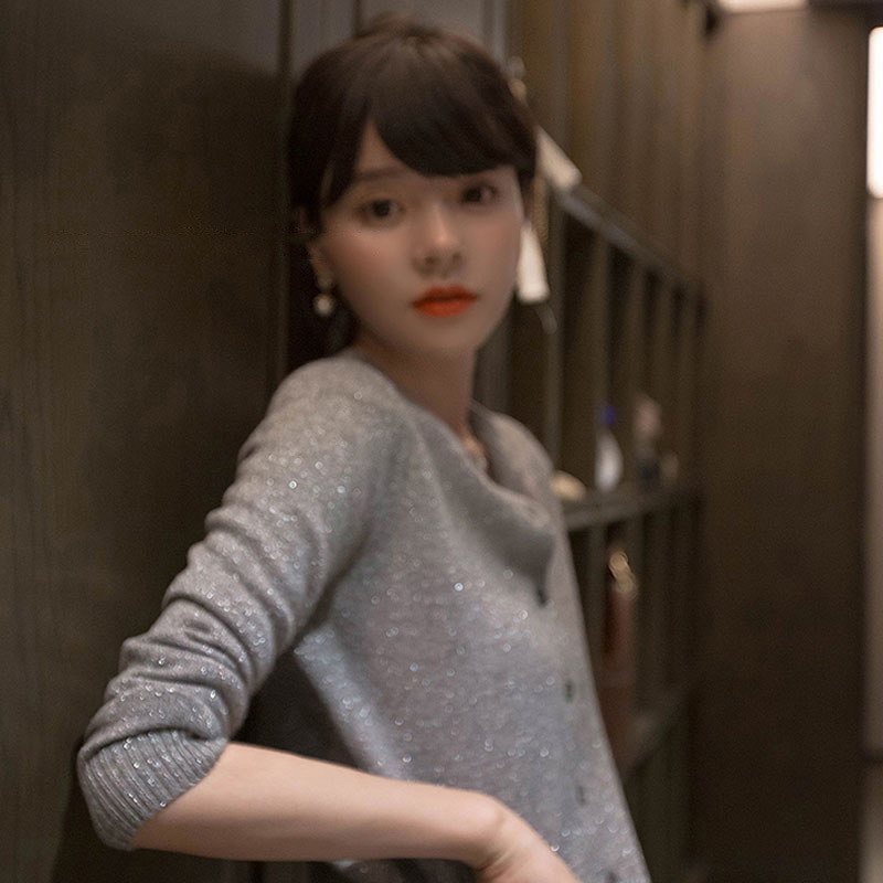 Cardigan Knitted Coat Women's Round Neck Bright Silk Wool Base Shirt Wearing 2022 Early Spring New Fashionable Thin Short Style