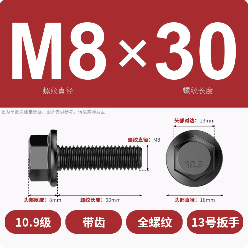 8.9段外六角フランジ面ねじ高強度GB5789プラスキャップ付マット付歯付ボルトM6M8-M20|undefined