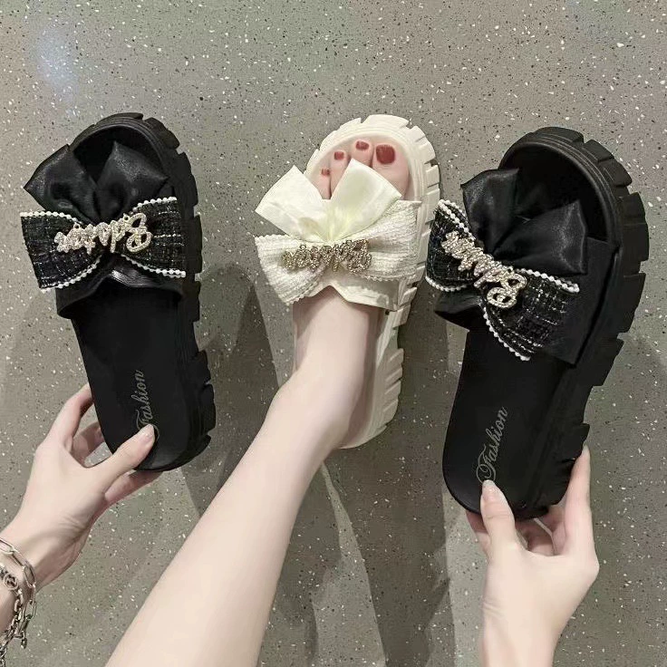 2023 новые модные тапочки с бантом, женская летняя одежда, тапочки на толстой подошве в Корейском стиле, женская оптовая Внешняя торговля