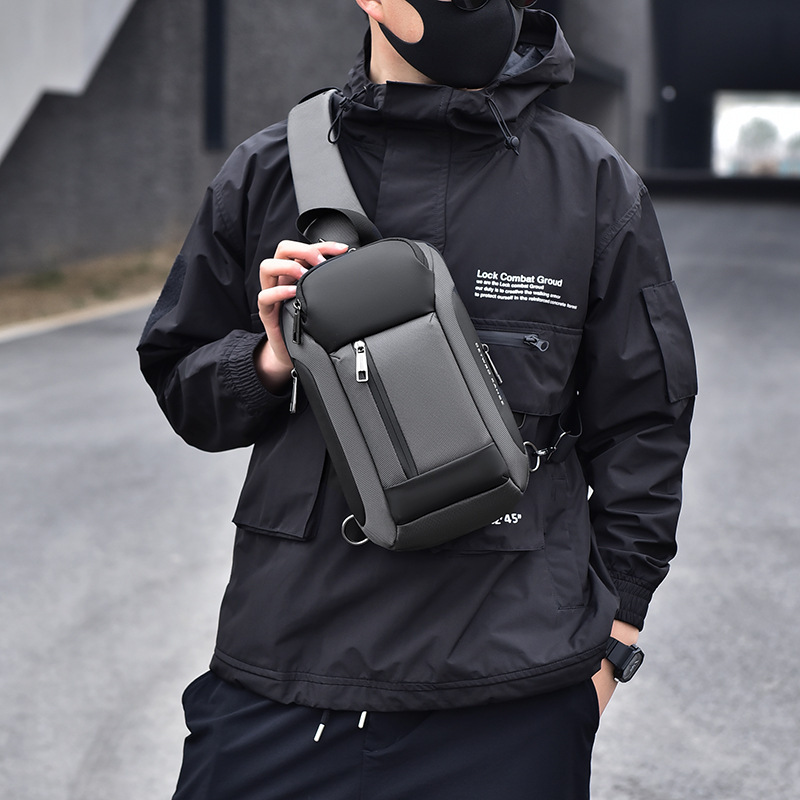 Aiershente Men's Chest Bag, Urban Simple and Trendy Design, Sports Bag, Foreign Trade Waterproof Color-Blocking Crossbody Bag