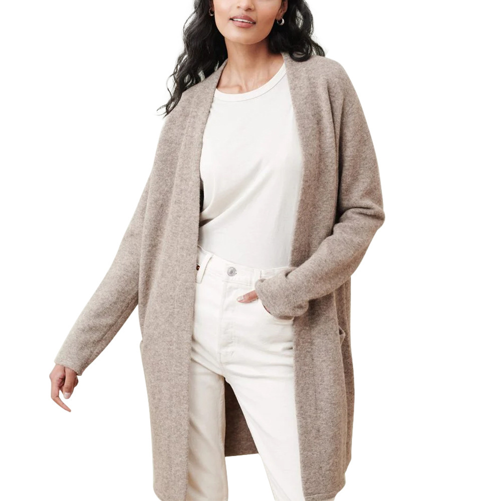 Elegante einfarbige Strickjacke für Damen – Weicher Pullover aus Acrylstrick mit offener Vorderseite – Modeoberbekleidung für Herbst und Winter in Braun, Beige, Grau und Schwarz_voghion.com