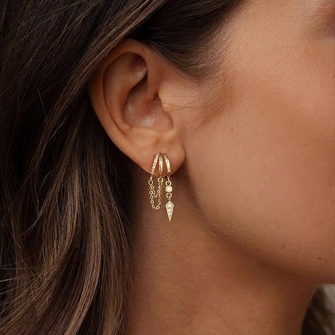 Light Luxury Zircon Drop Earrings Geometric Chain Pendant Jewelry_voghion.com