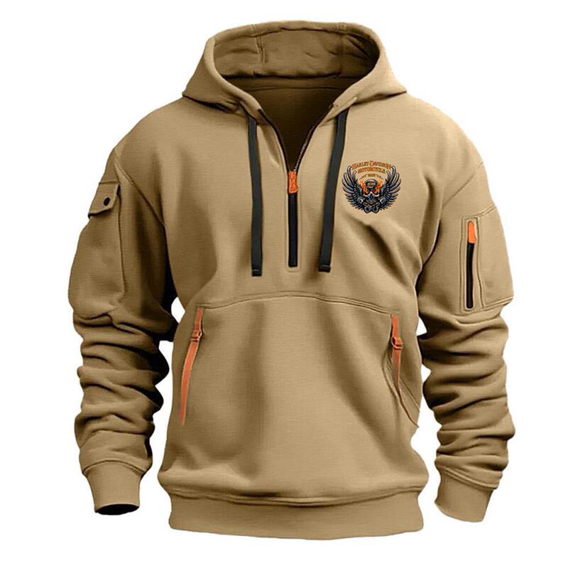 Single Logo [Khaki] Men's Half-Zip Sweatshirt