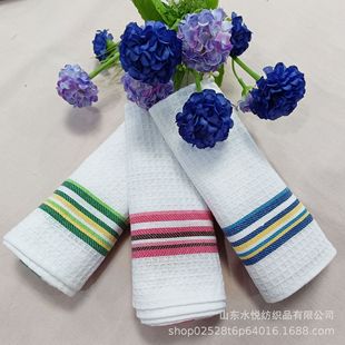 Manufacturer Wholesale Kitchen Rags Absorb Water, Thickened and Leave No Traces, Cleaning Rags, Polyester-Cotton Absorbent Yarn-Dyed Striped Tea Towels