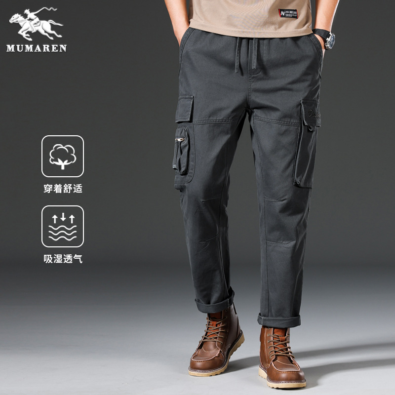Wrangler Pure Cotton Cargo Pants Men's Loose Straight American Outdoor Multi-Pocket Casual Pants Men's Cargo Casual Pants