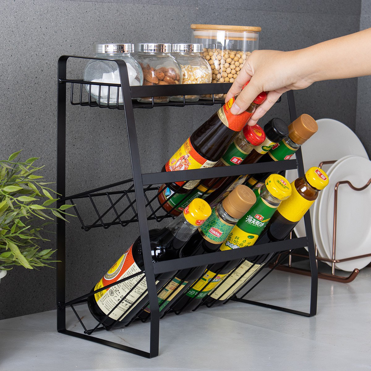 Ou Runzhe kitchen storage rack desktop iron multi-layer spice rack multi-functional seasoning bottle layered storage rack