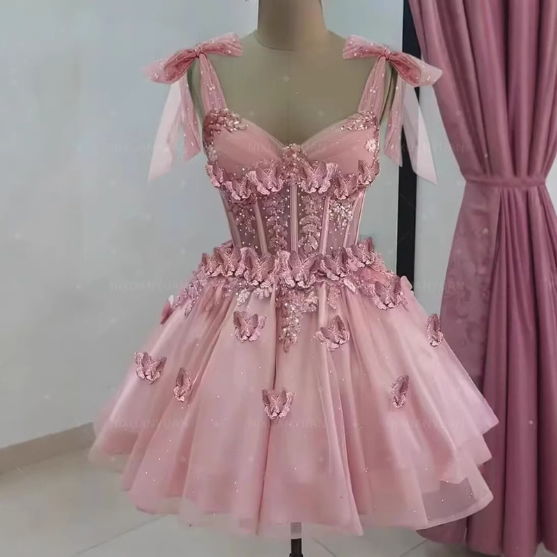 Butterfly Ball Gown Dress Teen Homecoming Dress Short Sequined Tulle Lace Cocktail Dress with Bow Butterfly Ball Gown Dress Teen Homecoming Dress Short Sequined Tulle Lace Cocktail Dress with Bow