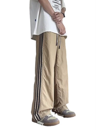 Summer American sweatpants loose thin three-bar new quick-drying ice silk pants men's wide-leg casual pants