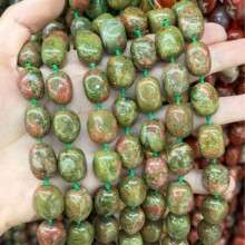 13x18mm天然花绿石随形椭圆倒角方块散珠半成品DIY项链手链配珠