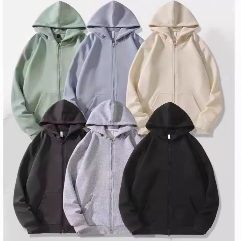 2025 Autumn Men's Hooded Sweatshirt Cardigan Jacket Unisex Loose Drop Shoulder Solid Color Two-Way Zipper Sweatshirt Uniform