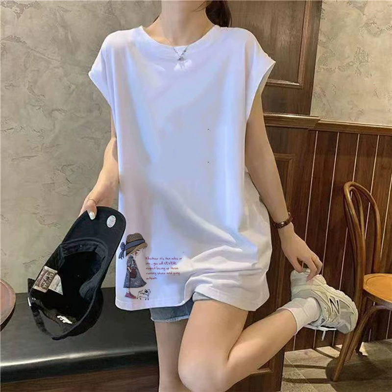 Хлопок белый жилет женский летний свободный дизайн одежды американский футболка без рукавов