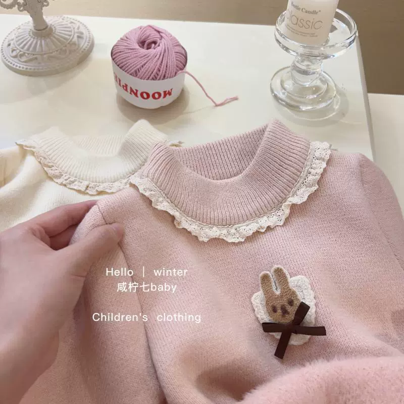 Детский теплоутепленный вязаный свитер из fleece, утолщённый, воротник в западном стиле, размеры 73–130 см