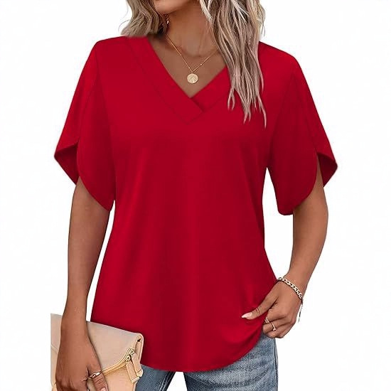 In-Stock Dropshipping 2026 European and American Cross-Border Women's Clothing Amazon Summer New Women's Large V-Neck Irregular Short-Sleeve T-Shirt
