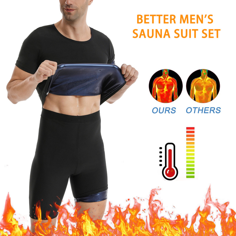 国境を越えた男性の暴汗服ランニングスポーツ暴汗ズボンガードル健康服スーツ半袖パンツ|undefined