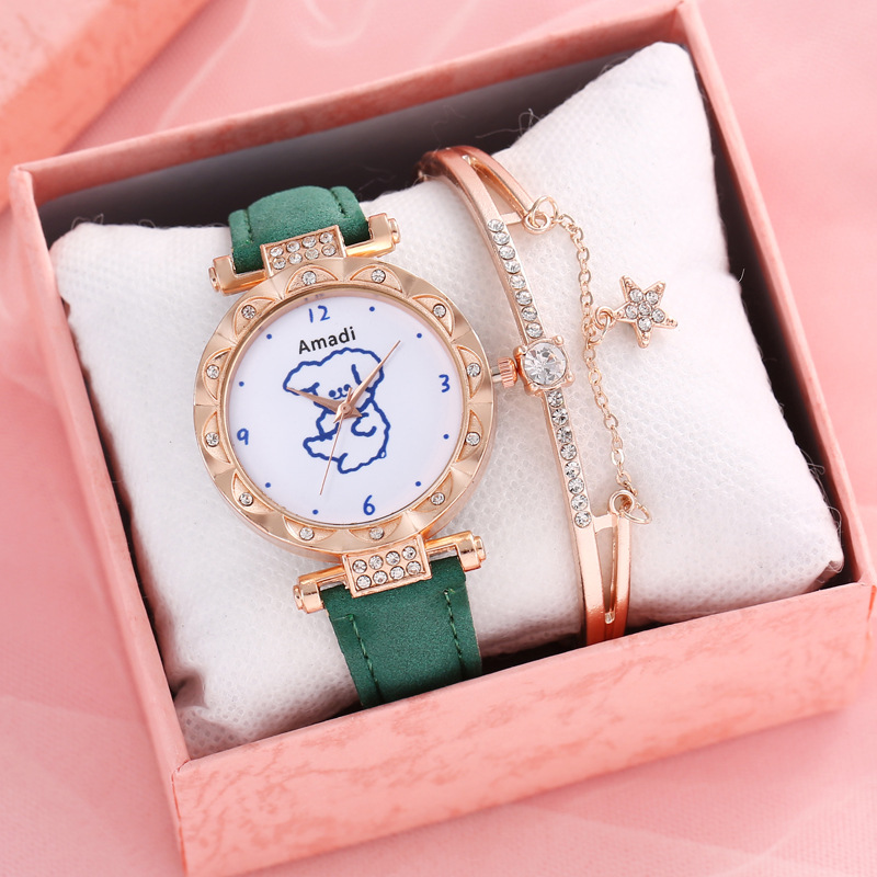 Utvald 2024 Amadi Ny Söt Björn Enkel Söt Klocka + Armband Presentask Dammode Quartz Klocka_voghion.com