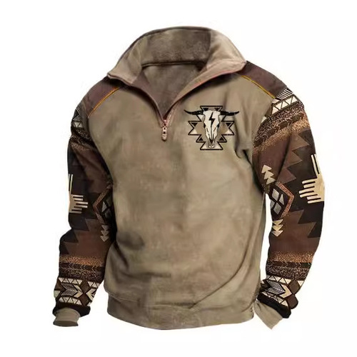 Autumn/Winter New 3D Digital Printing Stand Collar Men's Streetwear Zip-up Hoodie