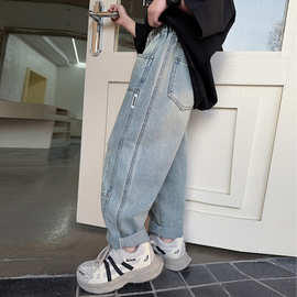 女童牛仔老爹裤2025春秋新款弹力萝卜裤洋气大儿童夏季宽松哈伦裤