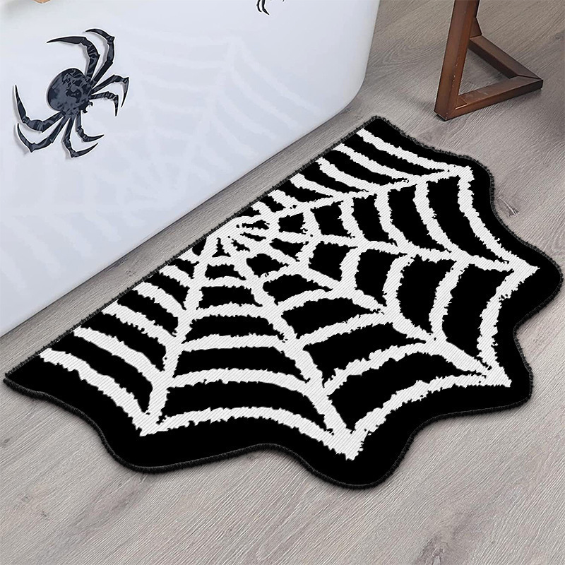 国境を越えたtemuハロウィーンカボチャは、カシミヤの玄関マットのクモの巣装飾マットアマゾンマット卸売りを模倣している|undefined