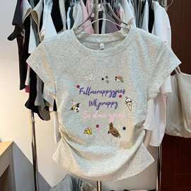 外贸批发纯棉女童洋气修身短袖卡通动漫图案衣服夏季时尚韩版T恤