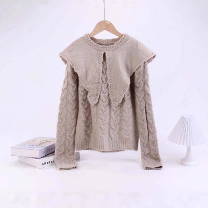 New Trendy Doll Collar One-Piece Shawl Soft Sweater for Women, Autumn and Winter Versatile Knit Pullover with a Turn-Down Collar New Trendy Doll Collar One-Piece Shawl Soft Sweater for Women, Autumn and Winter Versatile Knit Pullover with a Turn-Down Collar