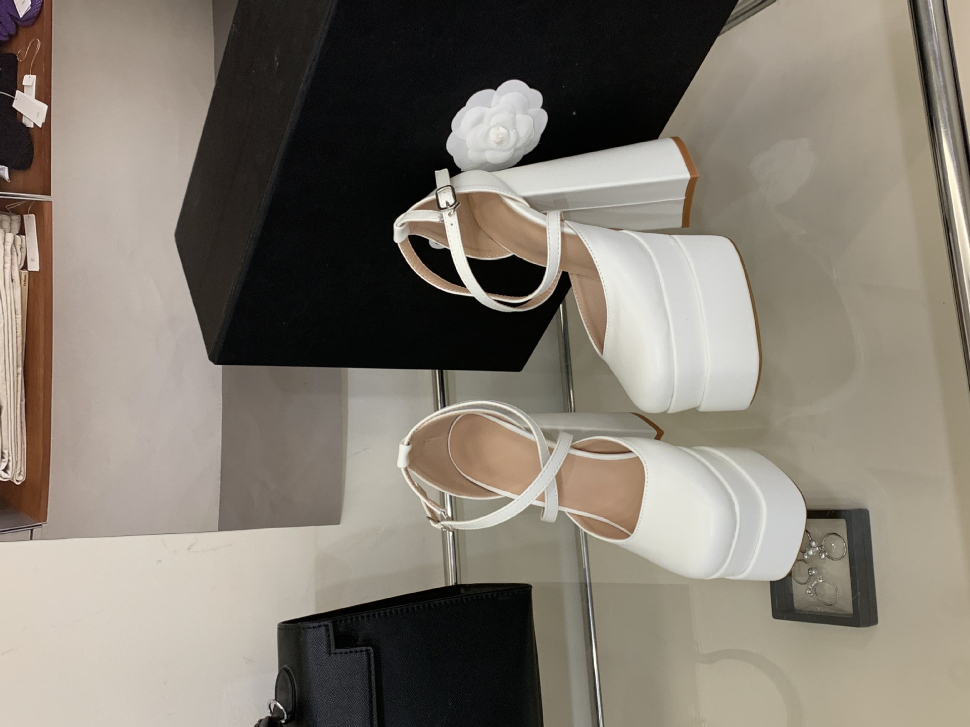 Sandal cao gót nữ mũi vuông đế platform gót to bản chất liệu satin — màu đen chi tiết 8