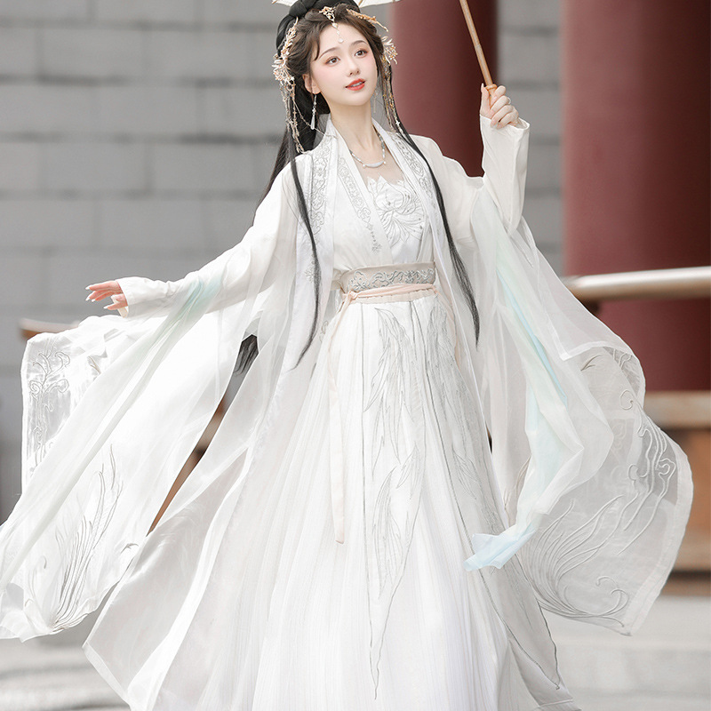 New Song-made Beautiful Hanfu Female Fairy Style White Big Sleeve Shirt Waist-length Skirt Martial Arts in Spring Summer
