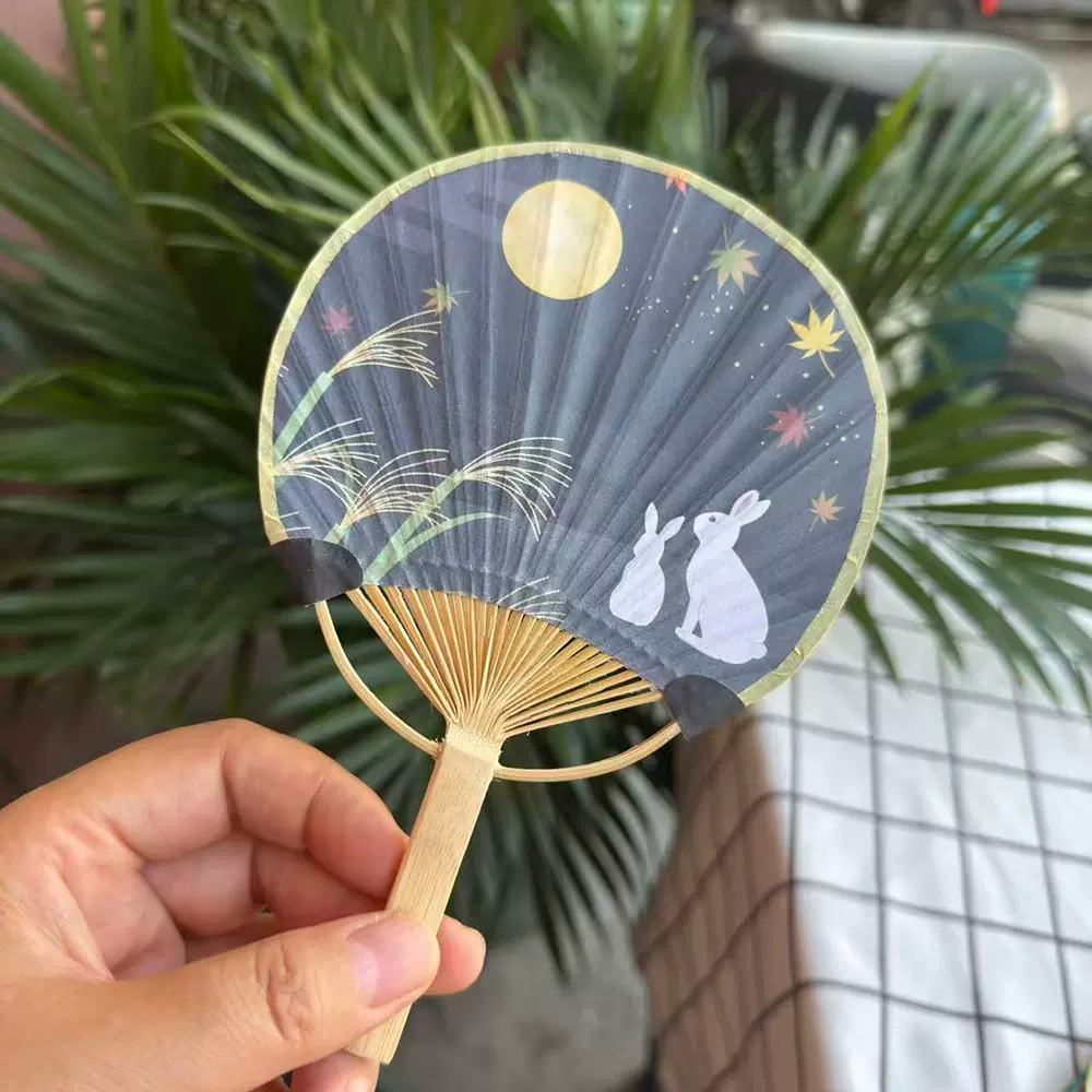 和风明信片团扇文创扇子日式剖丝扇日系书签扇摄影产品道具小扇子