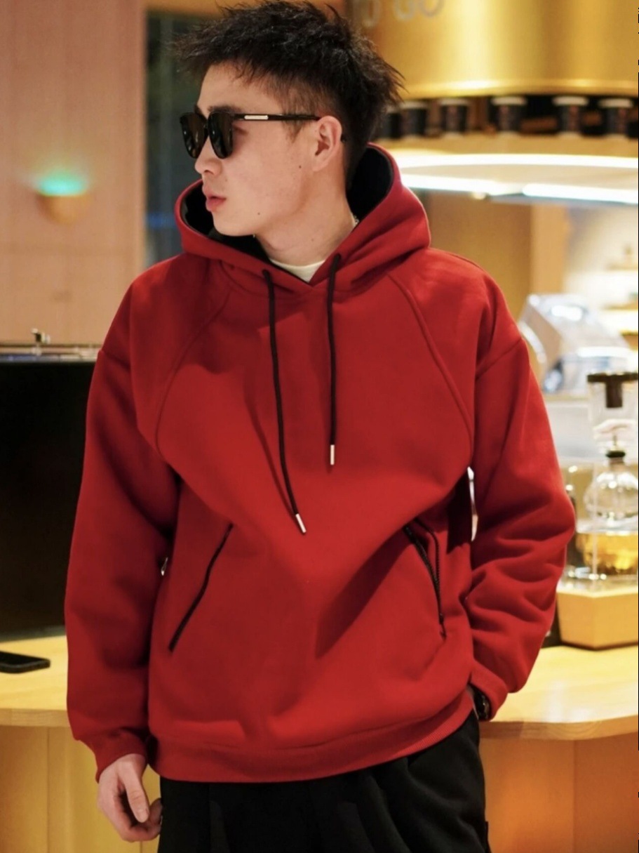 Suéter burdeos para mujer, engrosamiento de la moda 2024 otoño e invierno, suéter de color sólido, chaqueta de primavera y otoño con capucha coreana suelta