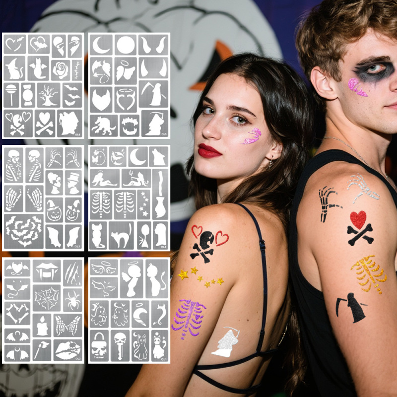 Cross-Border New Halloween Cartoon Tattoo Templates, Body Painting Horror Tattoo Stickers, Holiday Face Tattoos