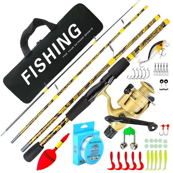 1.8M Golden Pattern Spinning Rod and Reel Set, Complete Fishing Gear with Bag, Cross-Border Supply