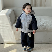 点兮2025秋冬新款婴幼儿连帽棉服套装男宝宝棉衣打底衫裤子三件套