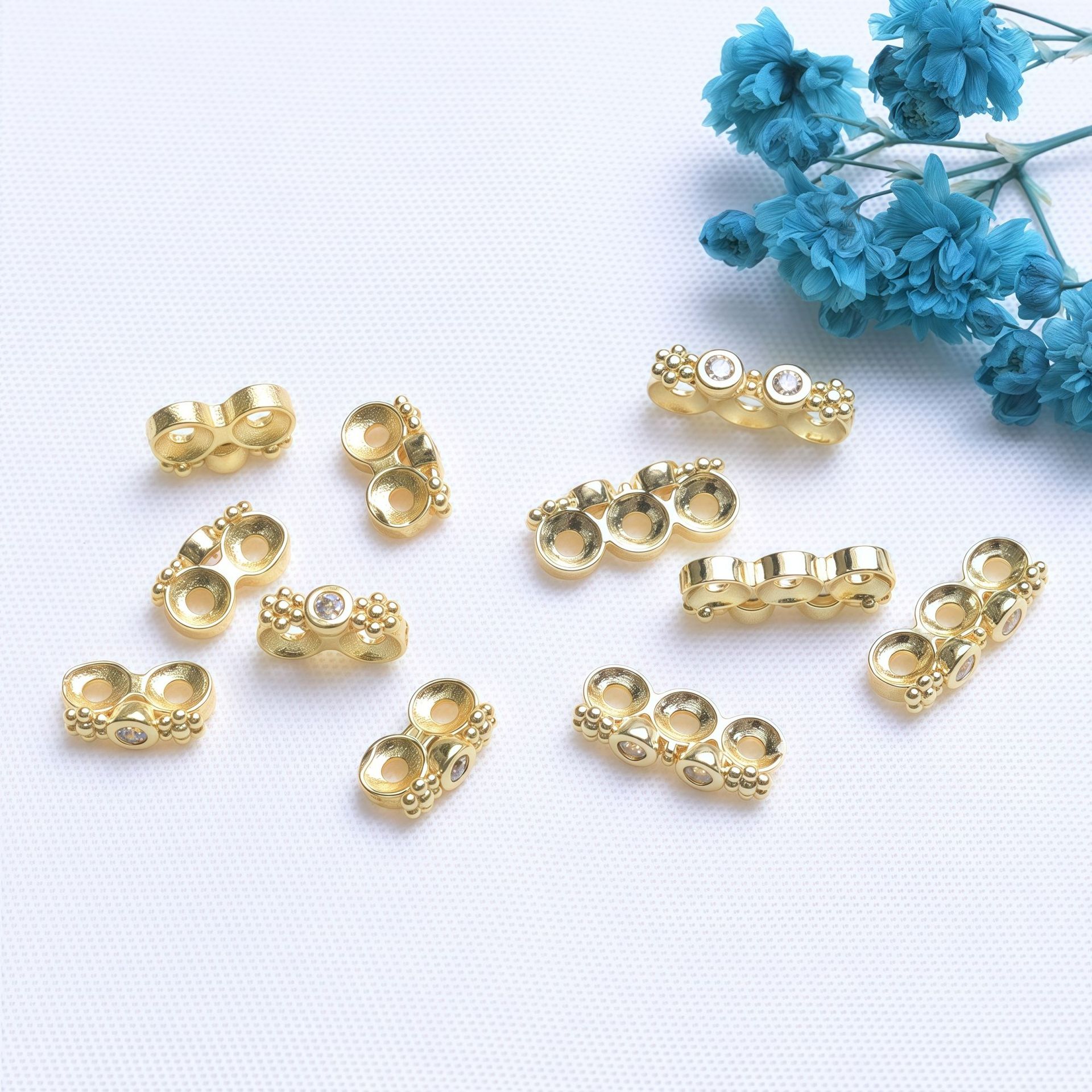 保色18K包金微镶锆石双排珍珠隔珠 DIY手工串珠手链项链饰品配件