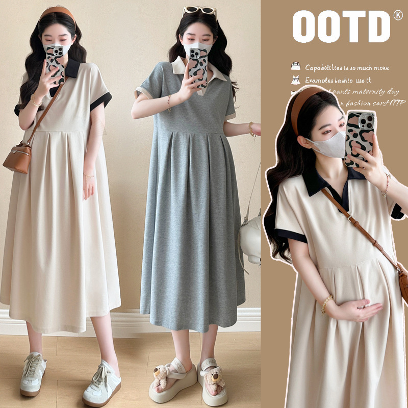 Maternity Dress Summer dress Trendy Mom New Fashion Belly Covering plus size Loose Age-reducing Polo Collar Pregnancy Skirt Maternity Dress Summer dress Trendy Mom New Fashion Belly Covering plus size Loose Age-reducing Polo Collar Pregnancy Skirt