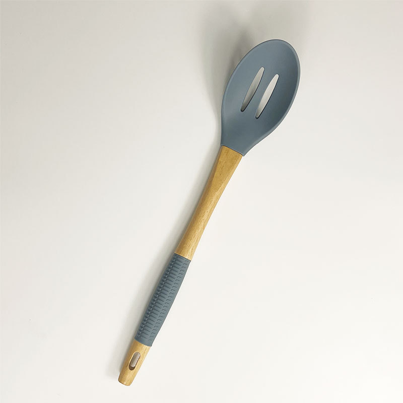 Juego de 7 piezas de utensilios de cocina con pala de silicona con mango de madera, herramientas de cocina de estilo nórdico, pala antiadherente, stock de fábrica