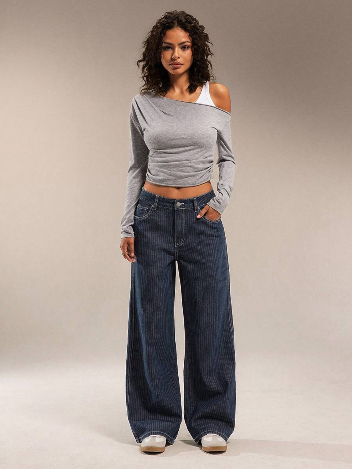 European And American Cross-border Women's Jeans, 2025 Autumn New Style, Blue Striped Casual Straight-le,_ecoleips.com