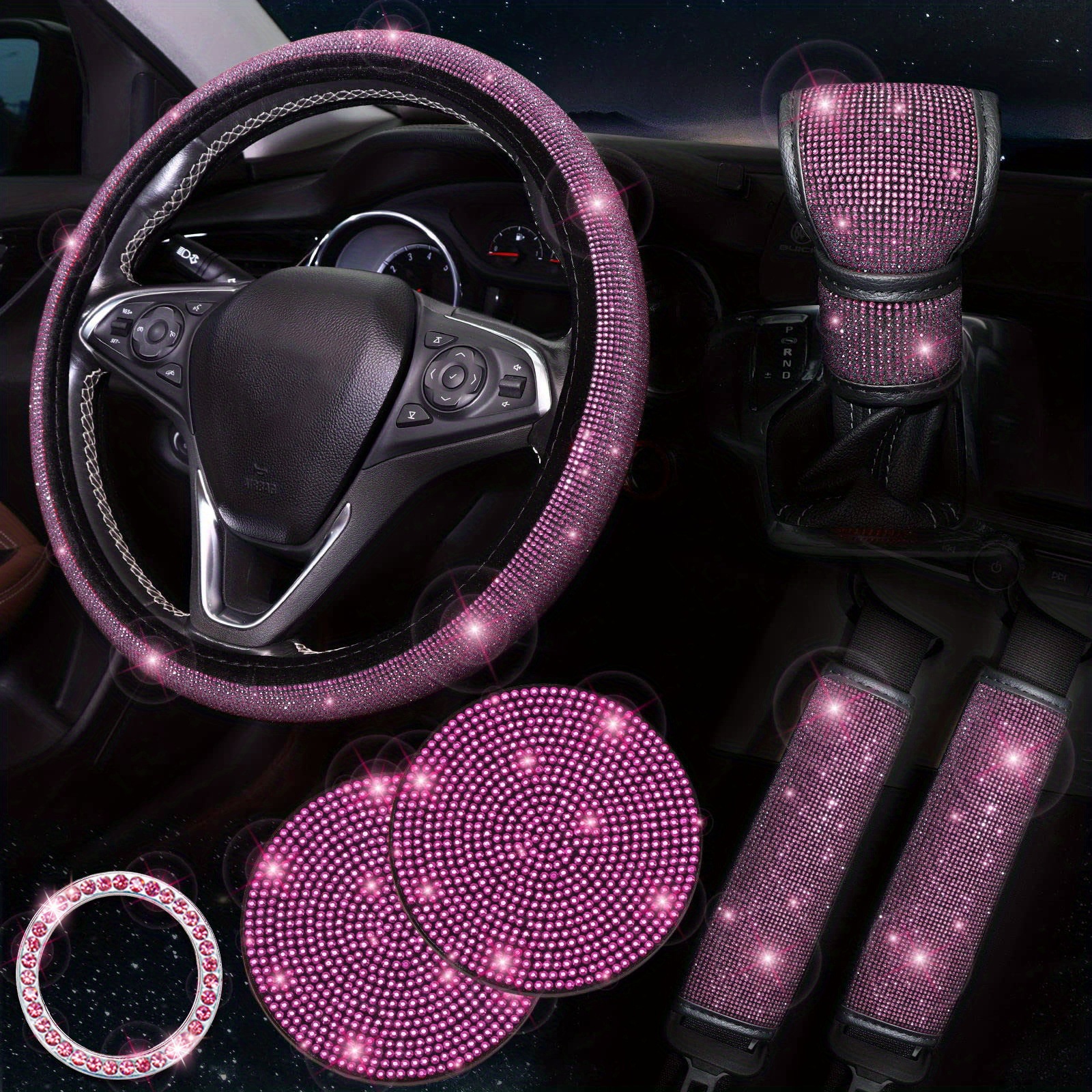 Cross-border explosions car steering wheel cover hot drill full drill gear sleeve seat belt shoulder pad cup cushion seven-piece set wholesale