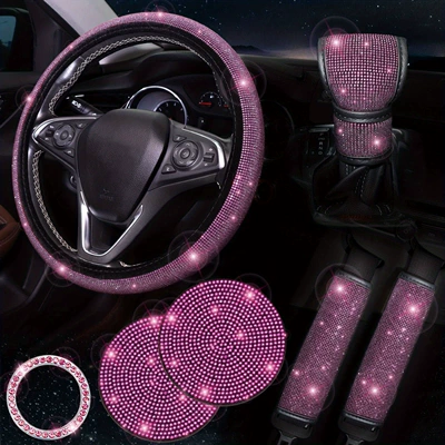 seven-piece set wholesale, Steering wheel cover - pink-38cm