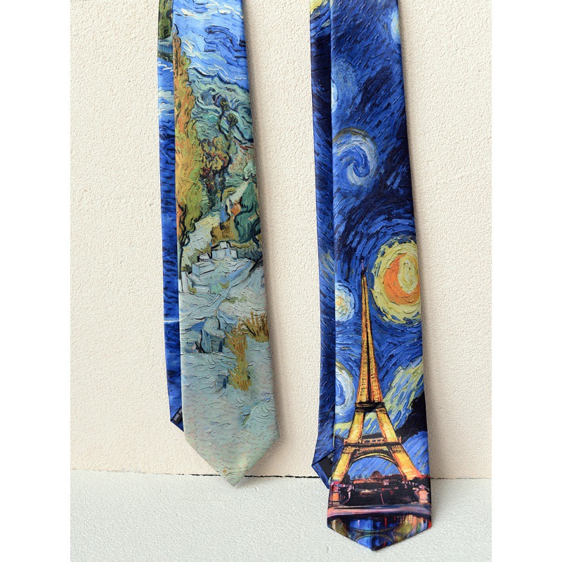 Fabricantes de corbatas casuales transfronterizas retro nicho guapo estilo de pintura al óleo de patrón de lujo fresco de alto nivel de sensación de mano uniforme image 5