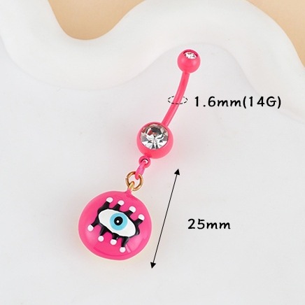 Cute Pink Bear And Evil Eye Belly Button Ring For Women_voghion.com