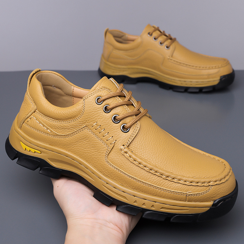 2025 primavera y verano nuevos zapatos de cuero casuales de negocios para hombres hechos a mano en línea cordón de cuero para hombres zapatos de cuero suave zapatos de cabeza redonda