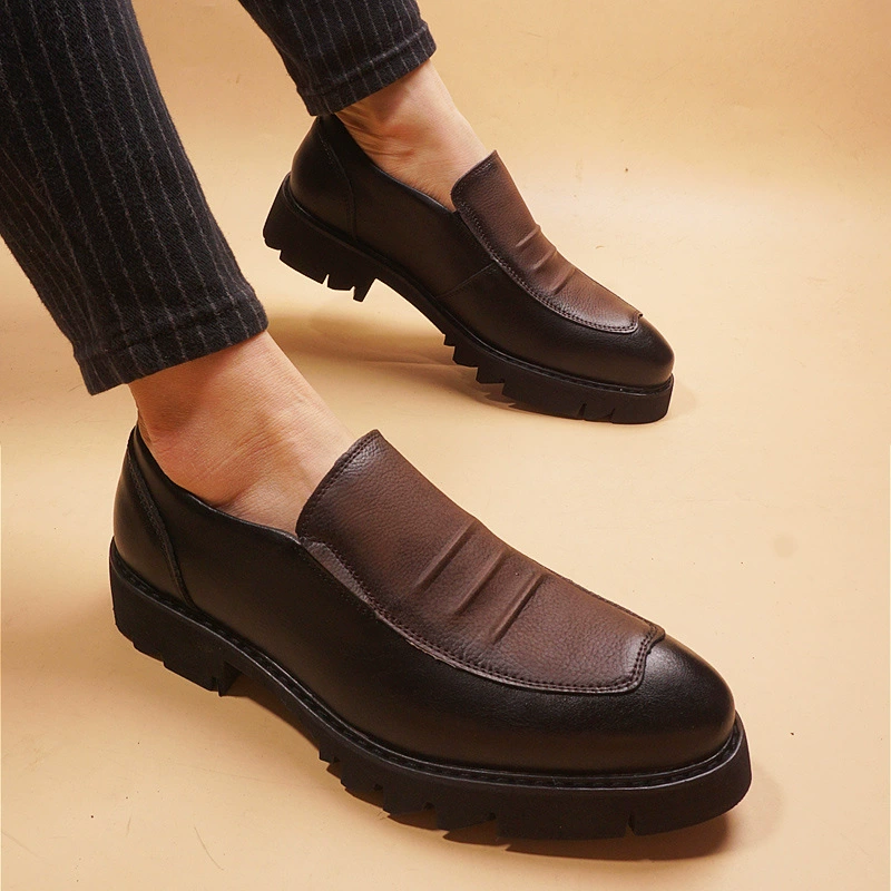 Весной и осенью новые британские модные ножки мужские корейские остроконечные кожаные туфли на толстой подошве сосновые туфли бизнес повседневная обувь