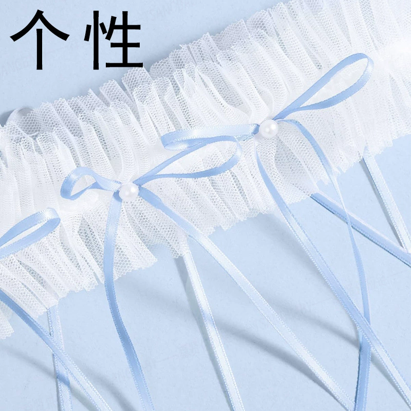 White shiffon fashionable blue leg strap for bride with bow, accessory