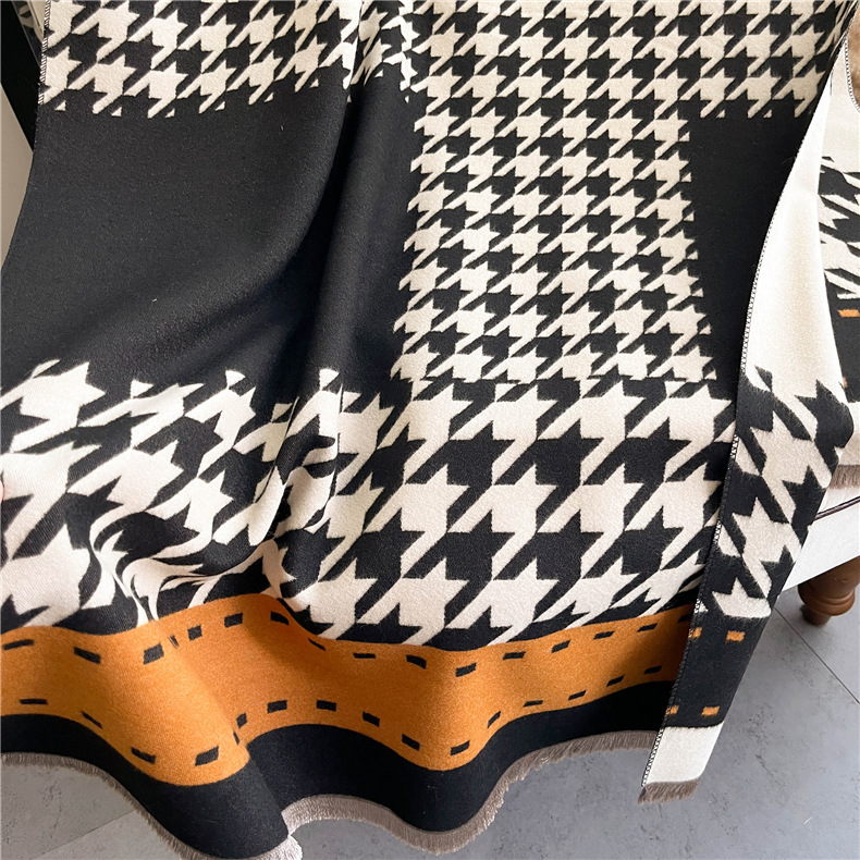 620g Weight Scarf Classification Outdoor, Daily Occasion Imitation cashmere Material Houndstooth, Color Block Pattern Winter Season Women's Gender Tassel Design Sweet, Simple Style Style Women's Sweet Simple Style Houndstooth Color Block Imitation Cashmere Tassel Scarf 9