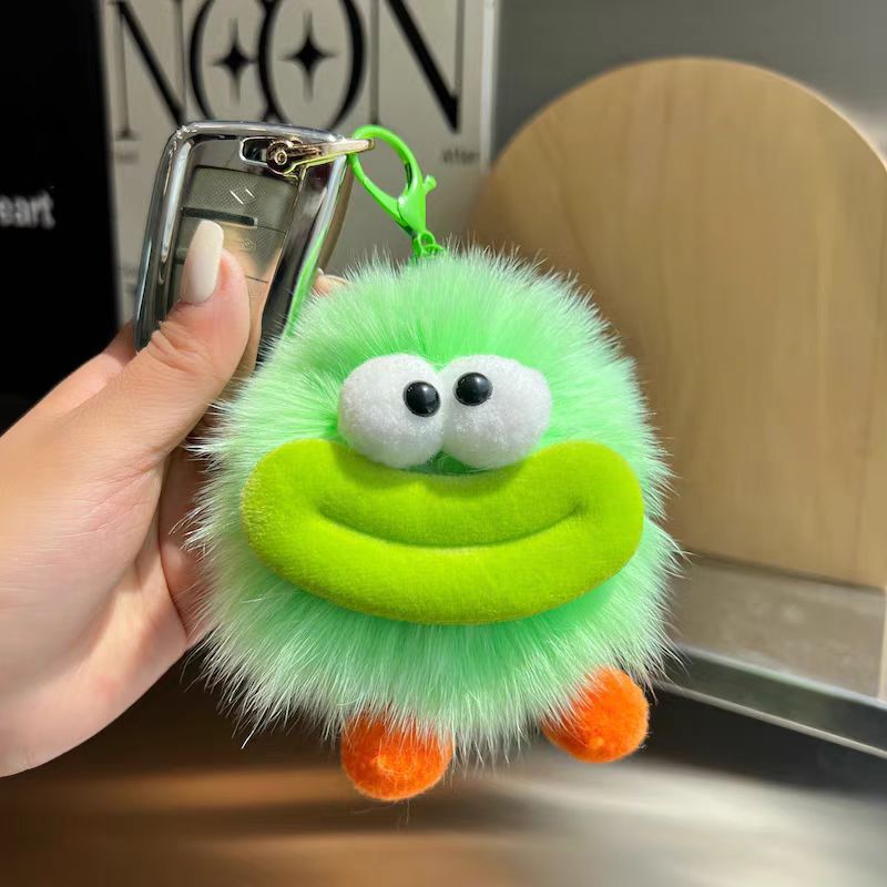 Hermoso cabello de zorro verdadero boca pequeña bola de carbón colgante llavero de coche muñeca bolso colgante regalo