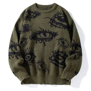 European and American foreign trade round neck long sleeve loose sweater sweater jacquard eye pattern personalized warm a generation of hair